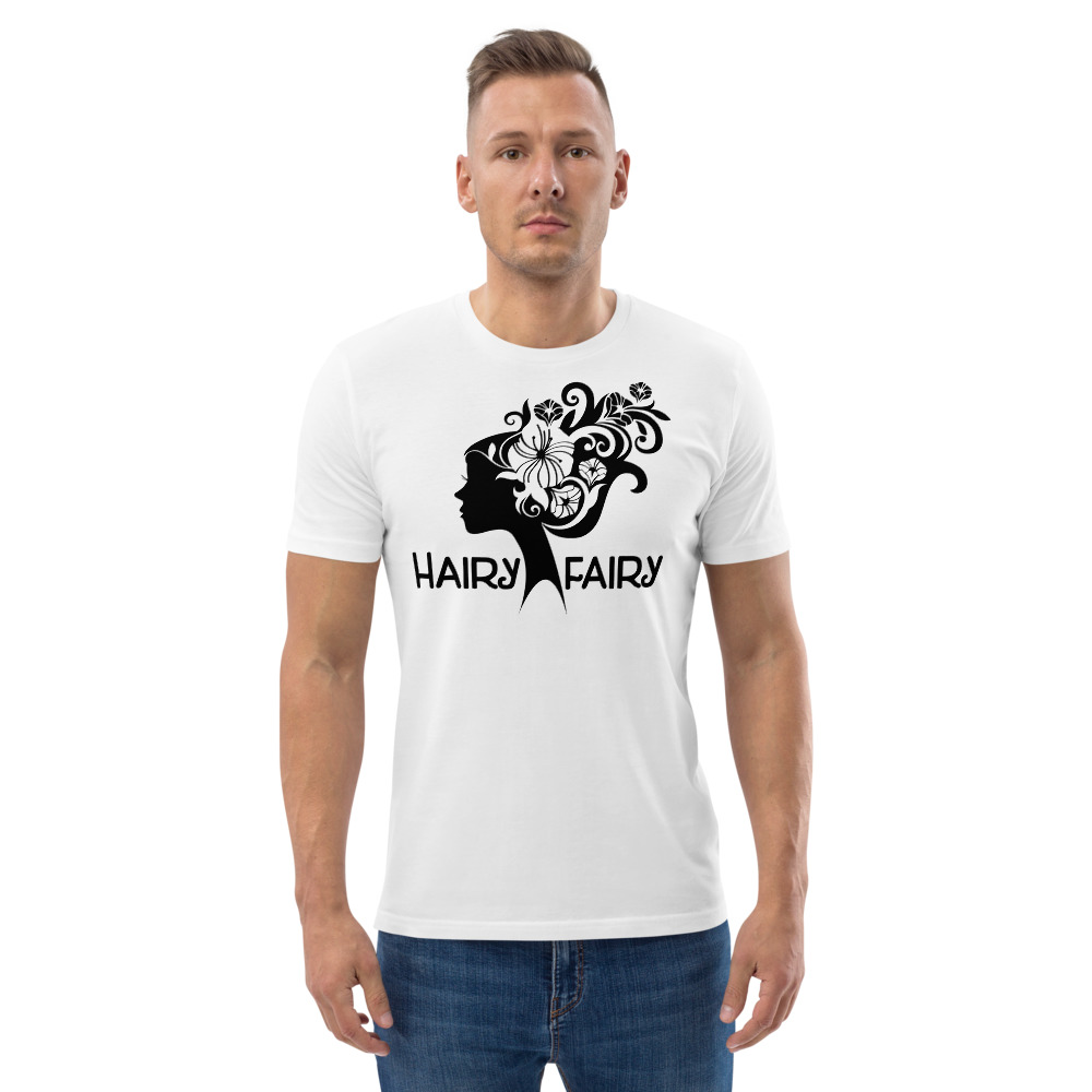frelsen Rose stang Hairy Fairy - Black print on white organic cotton t-shirt