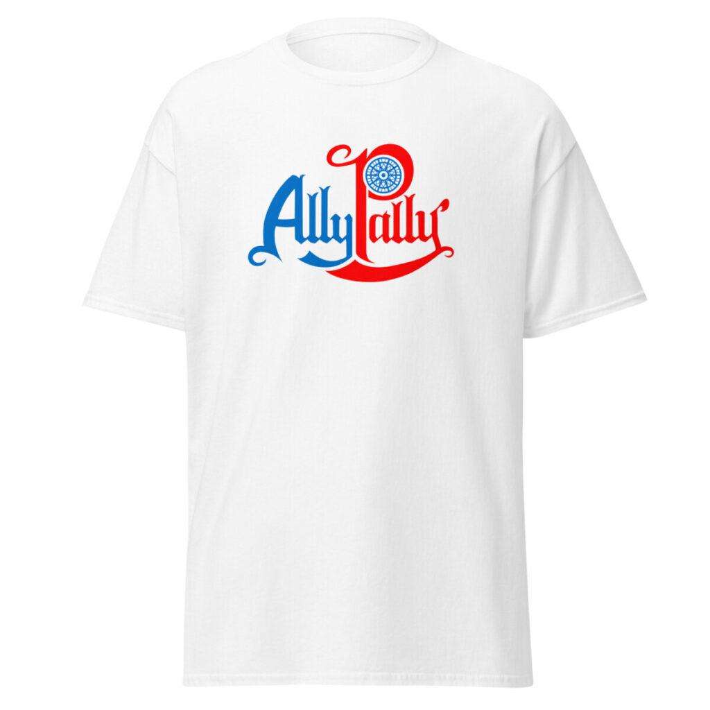 Ally Pally Red and Blue Design on Men's white tee shirt - Alexandra Palace